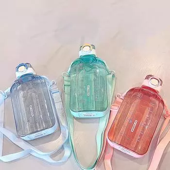 Бутылка для воды 750 мл с отметкой времени, регулируемым ремешком, портативная бутылка для питья на открытом воздухе, для кемпинга, фитнеса, герметичная чашка 701-800ml синий