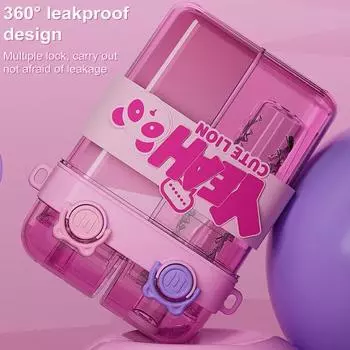 Бутылка для воды 760 мл с соломенным ремешком, двухкамерная чашка для воды для девочек, портативные герметичные контейнеры для питья с предохранительным замком для школы на открытом воздухе фиолетовый