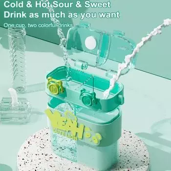 Бутылка для воды 760 мл с соломенным ремешком, двухкамерная чашка для воды для девочек, портативные герметичные контейнеры для питья с предохранительным замком для школы на открытом воздухе