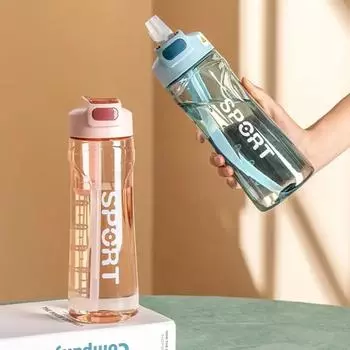 Бутылка для воды 800 мл, большая емкость, пластиковая питьевая чашка, прозрачный герметичный чайник для занятий спортом на открытом воздухе, посуда для питья с маркером времени 800ml зелёный