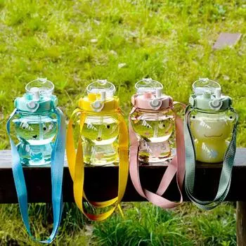 Бутылка для воды 850 мл, пищевая большая емкость, мультяшная форма, очаровательная герметичная, пылезащитная, прозрачная спортивная соломинка для воды
