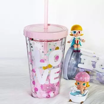 Бутылка для воды, экологически чистая соломенная чашка с английскими буквами и блестками, соломенная чашка для питьевой воды для путешествий фиолетовый