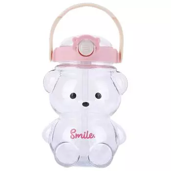 Бутылка для воды Bear объемом 1000/1400 мл с плечевым ремнем, симпатичная бутылка для питья Bear, герметичная дорожная кружка с трубочкой для мальчиков и девочек, ежедневное использование 1400ml кофейный