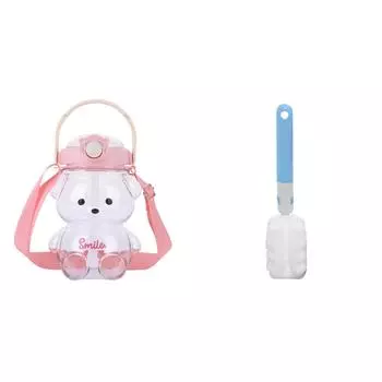 Бутылка для воды Bear Straw объемом 1000 мл с плечевым ремнем для занятий спортом на открытом воздухе (розовый)