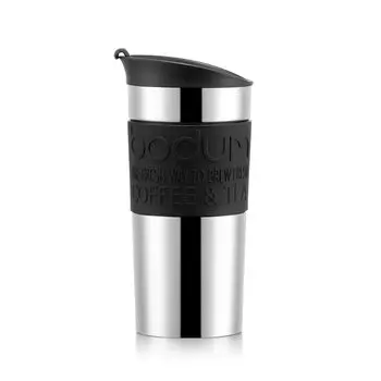 Бутылка для воды BODUM Tumbler TRAVEL MUG Кружка для путешествий 350 мл Черная нержавеющая сталь Сохранение тепла Сохранение холода Двойная структура Можно мыть в посудомоечной машине на открытом воздухе чёрный