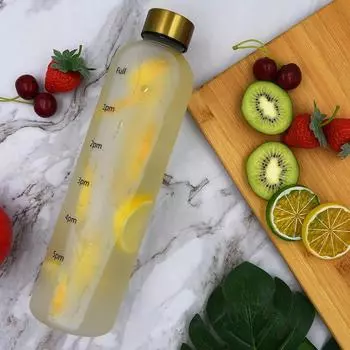 Бутылка для воды большой емкости 1 л с маркером времени, герметичная, без BPA, матовая пластиковая бутылка для фитнеса, спорта на открытом воздухе, путешествий 1L белый