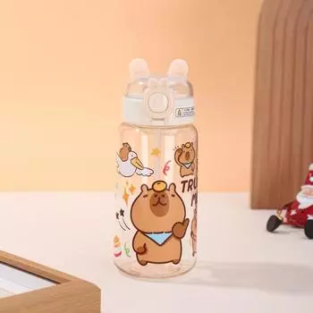 Бутылка для воды Capybara 500 мл, мультяшная бутылка для воды для студентов, портативная летняя чашка с соломинкой белый