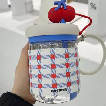 Бутылка для воды Cartoon Cherry объемом 650 мл, практичная чашка с трубочками для питья дома и походов