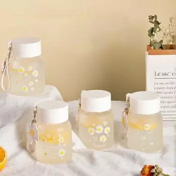 Бутылка для воды «Цветок маргаритки» 300 мл, стеклянная бутылка для сока и молока, дорожная чашка для чая, бутылки для питья молока