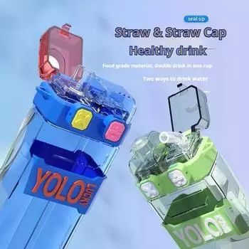 Бутылка для воды, Детская кружка для воды, Портативная двойная кружка для питья с крышкой и трубочкой для мальчиков, пластиковая кружка для воды для школьников, подарочная кружка для девочек 0.5L