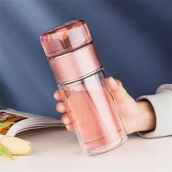 Бутылка для воды для чая 280 мл, двухслойная чашка для заваривания чая из боросиликатного стекла, стакан для питья, бутылка для воды с фильтром для чая 280ml чёрный