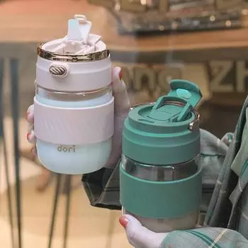 Бутылка для воды для чая объемом 500 мл, из соломенного стекла с высоким боросиликатным покрытием, модная чашка для кофе, стакан для заваривания, бутылка для воды с крышкой 401-500ml синий