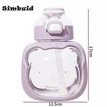 Бутылка для воды для девочек объемом 1 литр, большая вместительная бутылка для воды с изображением медведя, летняя детская большая кружка для живота с трубочкой, переносная посуда для питья 1000ml розовый