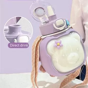 Бутылка для воды для девочек объемом 1 литр, большая емкость, бутылка для воды Cloud Bear, летняя детская соломенная большая чашка для живота, переносная посуда для питья 1000ML зелёный