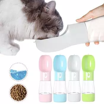 Бутылка для воды для домашних животных, миска для кормления, портативная чашка для воды для кошек, уличный диспенсер для щенков, диспенсер для питьевого фонтанчика для котят, для маленьких, больших собак, кошек, чихуахуа 258ml water+200ml food серый
