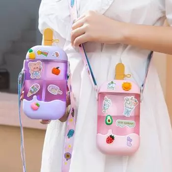 Бутылка для воды для мороженого, 400 мл, не содержит BPA, герметичная, с соломинкой, регулируемый ремешок, забавная чашка-непроливайка, аксессуары для взрослых 400ML фиолетовый