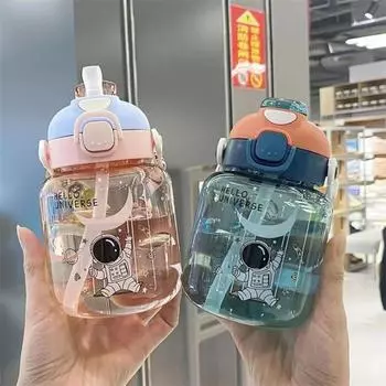 Бутылка для воды для путешествий на открытом воздухе, большая емкость, портативный походный спортивный чайник, стакан для сока с трубочкой, детская посуда для питья 600ml зелёный