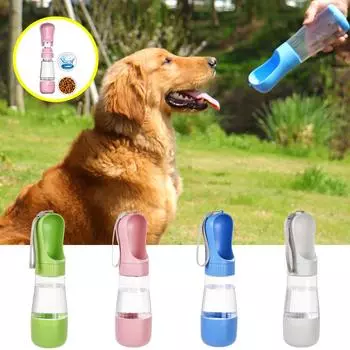 Бутылка для воды для собак 2 в 1 для маленьких, средних и больших собак, кошек, для путешествий на открытом воздухе, для щенков, золотистого ретривера, таксы, товары для животных 330 ML зелёный