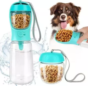 Бутылка для воды для собак, большая емкость, дорожная бутылка для воды для собак с контейнером для еды, портативные бутылки для воды для собак, для прогулок, походов с домашними животными синий
