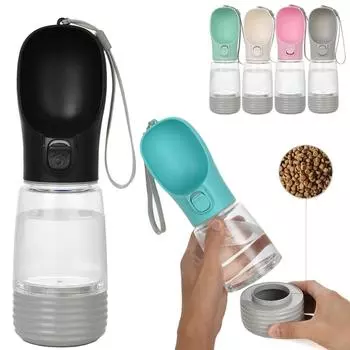 Бутылка для воды для собак маленьких собак 2 в 1 портативная миска для кормления щенков кошек уличная поилка для домашних животных с дозатором еды чихуахуа мопс принадлежности розовый