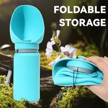 Бутылка для воды для собаки со сверхширокой чашей для питья, миска, пищевой силикон, герметичная, для занятий спортом на открытом воздухе, прогулок, походов, кемпинга, путешествий One Size синий