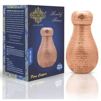 Бутылка для воды для спальни из чистой меди со встроенным стеклом, кованая отделка Matka Design, объем 1600 мл (Пакет из 1)