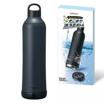 Бутылка для воды Doshisha из нержавеющей стали, термос с вакуумной изоляцией, легко моется, черный цвет, sokomo [моющаяся бутылка] 1,0 л, тепло/холод чёрный