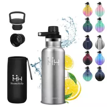 Бутылка для воды Eliciya 500 мл из нержавеющей стали с вакуумным нагревом и охлаждением, с двойными стенками и широким горлом для легкого наполнения, в комплект входит прямая совместимость со спортивными изделиями, легко наполнять серебряный