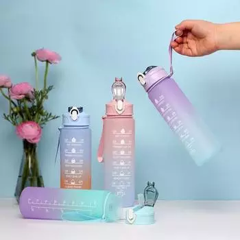 Бутылка для воды емкостью 32 унции с отметкой времени. Герметичная чашка без бисфенола-А с соломинкой. Вдохновляющие цитаты. Градиентная чашка с принтом. Пищевая пластиковая брызгозащищенная бутылка. синий