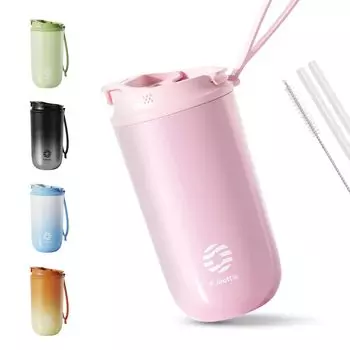 Бутылка для воды FJbottle объемом 450 мл, термокружка с вакуумной изоляцией, бутылка для питья с трубочкой, легко моющаяся, с широким горлом из нержавеющей стали