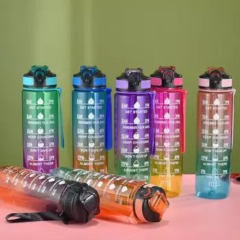 Бутылка для воды градиентного цвета, 1000 мл, пищевая, без BPA, спортивная бутылка для воды с ремешком, герметичная чашка для воды для спортзала и фитнеса 1000ML