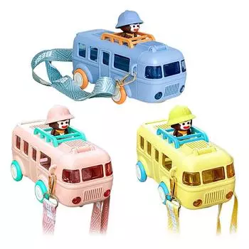 Бутылка для воды игрушечного автомобиля 500 мл, герметичная, в форме автобуса, для детей, маленькая машинка, соломенный чайник, посуда для питья с плечевым ремнем для школьного спорта розовый