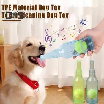 Бутылка для воды, игрушка для собак, пищащие игрушки для собак, жевательные игрушки для агрессивных любителей жевать, интерактивная пластиковая бутылка для воды с теннисным мячом для собак M синий