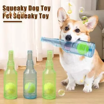 Бутылка для воды, игрушка для собак, пищащие игрушки для собак, жевательные игрушки для агрессивных любителей жевать, интерактивная пластиковая бутылка для воды с теннисным мячом для собак M синий