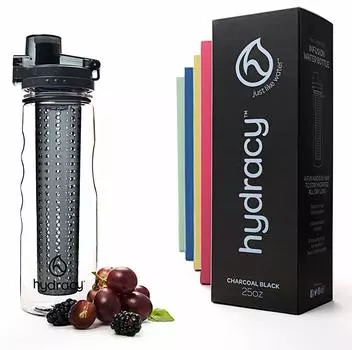 Бутылка для воды Infuse Fruit Infuser, бутылка для воды 750 мл, сумка-холодильник, в комплекте, фиксатор для предотвращения утечки воды, спортивная и наружная детокс-вода (Серый) Без BPA /
