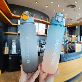 Бутылка для воды INS объемом 1 л, симпатичная пластиковая матовая герметичная кружка, модная портативная спортивная фитнес-кружка для лета, отдыха на природе, путешествий, стакан для питья Without Sticker