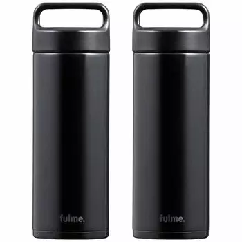 Бутылка для воды Iris Ohyama, бутылка из нержавеющей стали, бутылка для воды, 480 мл, кружка Fulme с прямой ручкой, черный, набор из 2 шт. [Жизнеобеспечение] FM-SR480