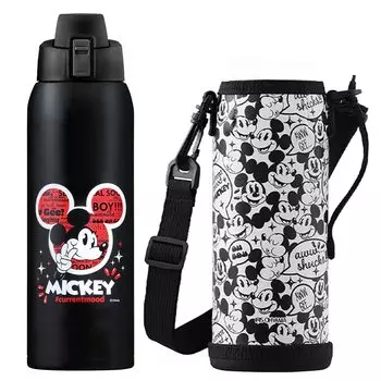 Бутылка для воды Iris Ohyama для детей 1000 мл Mickey One Touch Direct Drinking Cold Storage Disney с вакуумной изоляцией сохраняет холод в течение 6 часов белый