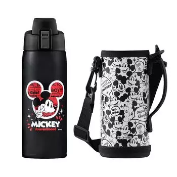 Бутылка для воды Iris Ohyama для детей 600 мл Mickey One Touch Direct Drink Cold Storage Disney с вакуумной изоляцией сохраняет холод в течение 6 часов, в комплекте