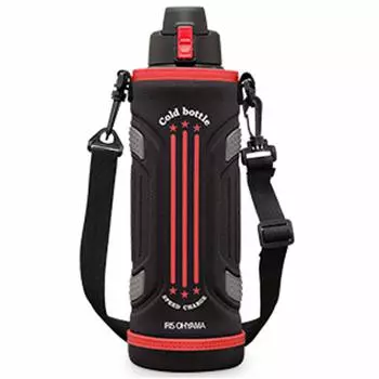 Бутылка для воды Iris Ohyama, спортивная бутылка, 1500 мл, красная, вакуумный изоляционный слой сохраняет ее холодной, можно открывать 6 напитков одной рукой, в комплекте идет ремешок