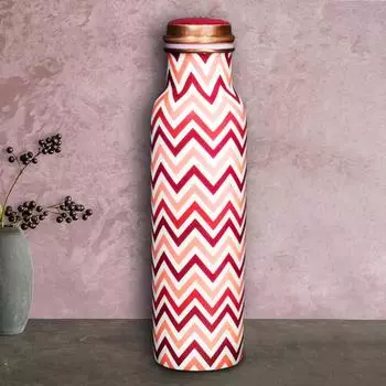 Бутылка для воды из чистой меди 1 литр Щелочная и антиоксидантная | 100% герметичная, Офис, , Современная бутылка Тамба для взрослых, (Шеврон красный и розовый)