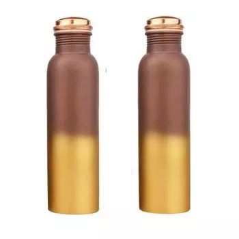 Бутылка для воды из чистой меди 950 мл - Бесшовная, Герметичная, Дизайн с двойной печатью Лучшие подарки для семьи и друзей| Золотой и Коричневый - Набор из 2