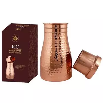 Бутылка для воды из чистой меди с кованым дизайном | Кувшины | Кувшин для воды | Баночка для спальни с лаковым покрытием 1000 мл