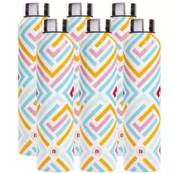 Бутылка для воды из нержавеющей стали 1 литр Упаковка из 6 бутылок Для офиса дома холодильника школы путешествий спортзала холодильника