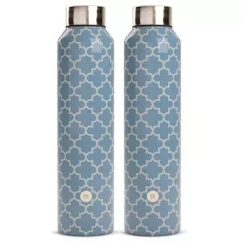 Бутылка для воды из нержавеющей стали 1 литр Упаковка из 2 штук Герметичная Офис Холодильник Спортзал Танцы Путешествия Школа Дом Холодильник