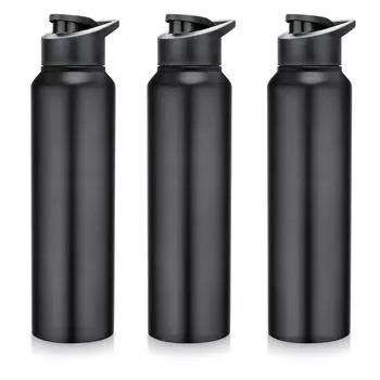 Бутылка для воды из нержавеющей стали 1 л для детей, мальчиков, девочек, бутылки 1 литр для спортзала, спорта, использования в холодильнике, школы и офиса (Крышка-поильник - Набор из 3 штук, Черный)