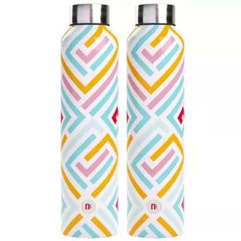 Бутылка для воды из нержавеющей стали 1 литр Упаковка из 2 штук Герметичная Офис Холодильник Спортзал Танцы Путешествия Школа Дом Холодильник (1 л, Современное искусство)