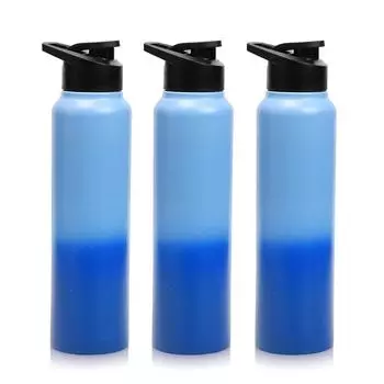 Бутылка для воды из нержавеющей стали 1 л для детей, мальчиков, девочек, бутылки 1 литр для спортзала, использования в холодильнике, школы и офиса (Крышка-поильник - Набор из 3 штук, Синий Синий)