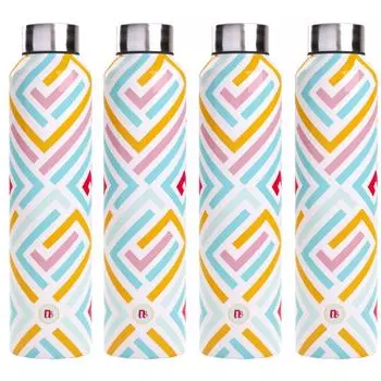 Бутылка для воды из нержавеющей стали 1 литр Упаковка из 4 штук Подходит для дома, холодильника, офиса, школы, холодильника, бутылки для спортзала