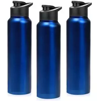 Бутылка для воды из нержавеющей стали 1 л для детей, мальчиков, девочек, бутылки 1 литр для спортзала, использования в холодильнике, школы и офиса (Крышка-поильник - Набор из 3 штук, Темно-синий) Set of 3